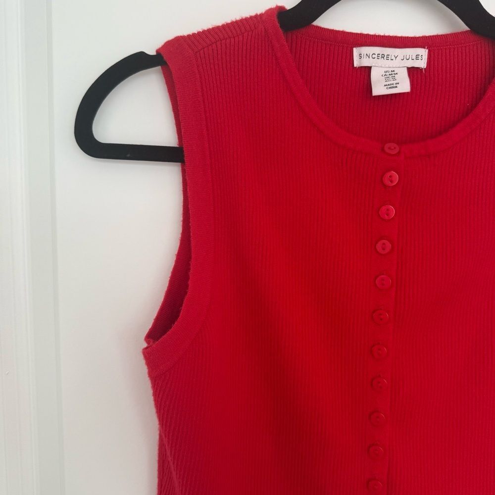 Sincerely Jules Red Ribbed Button Front Tank Top - Picture 5 of 7